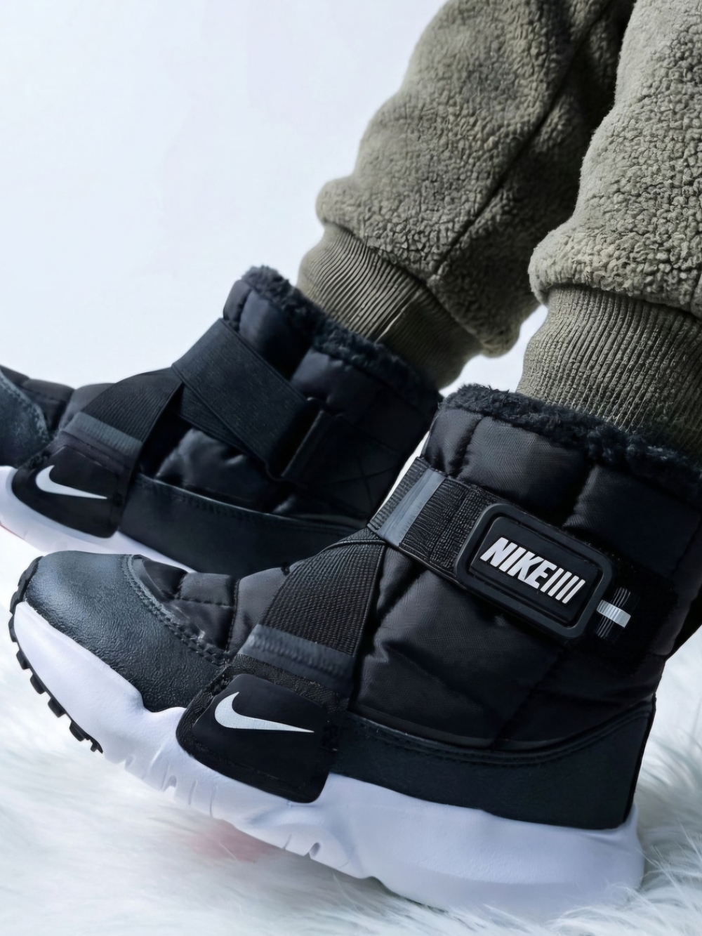 Nike Kids Black and White Insulated Strap Boots